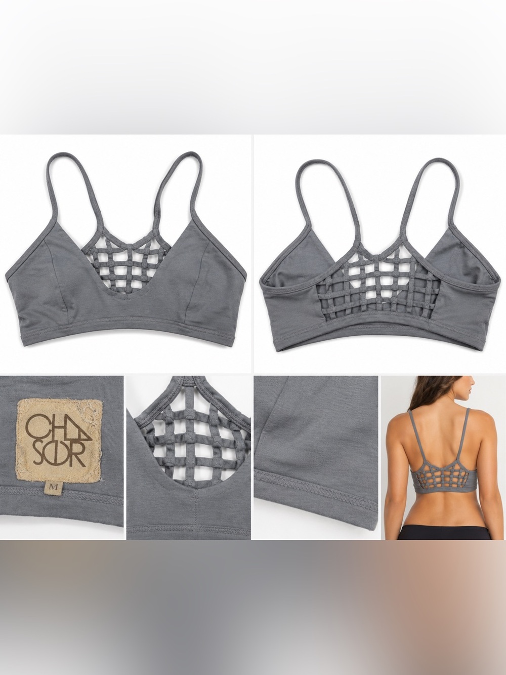 Chaser Gray Lattice Back Bralette Medium Soft Modal